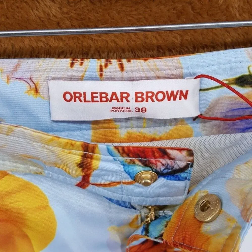 ORLEBAR BROWN Swim Shorts Mens Size 38 Blue Orange Floral BULLDOG OSHIBANA $395